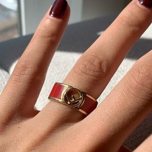 Red Enamel and Gold Plated Fendi Ring ❤️
